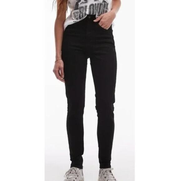 Topshop Jamie Jeans High Rise Skinny Leg Denim Pure Black NWT Petite 25 - Picture 1 of 8